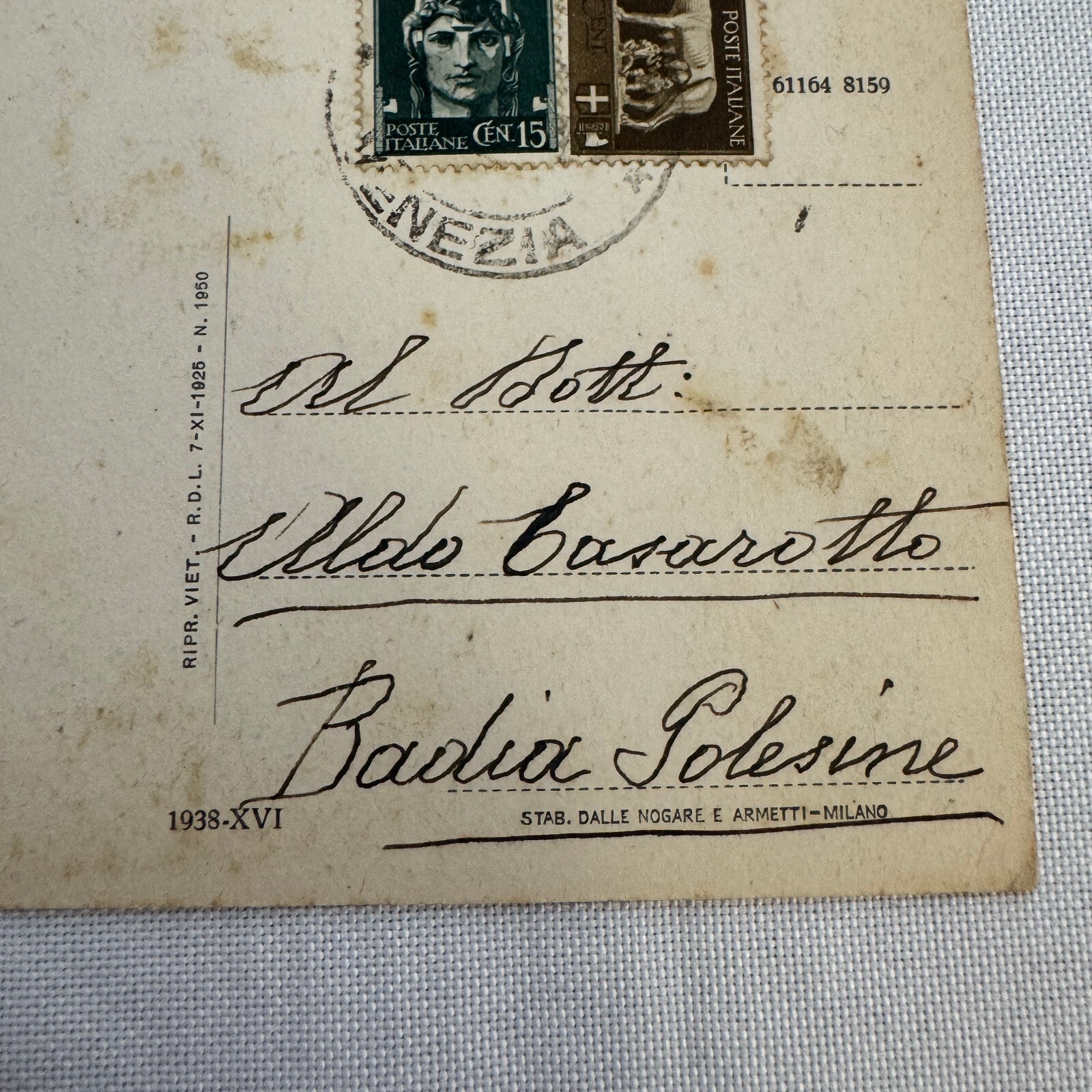 Vintage Italian Postcard Post Card Cavarzere Ponte Sull'Adige Car Automobile