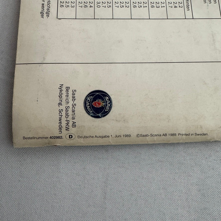 1990 Saab 900 Owners Manual Instruction Guide Book Saab SPG Turbo GERMAN