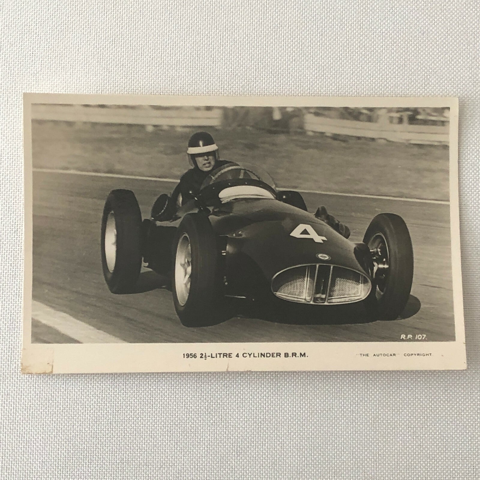 Vintage BRM 1956 Racing Photo Photograph Postcard RPPC Mike Hawthorn 