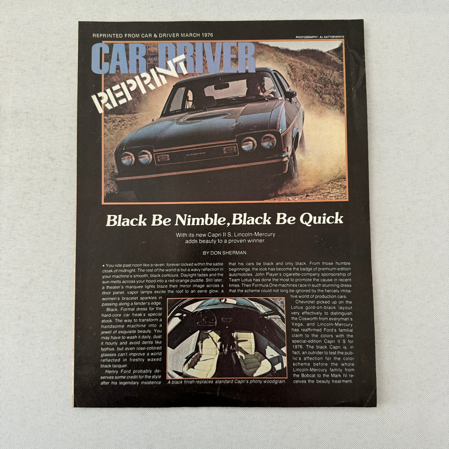 Mercury Capri II S Car Sales Brochure Catalog Car and Driver Road Test 1976