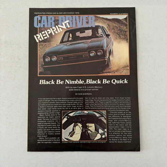 Mercury Capri II S Car Sales Brochure Catalog Car and Driver Road Test 1976