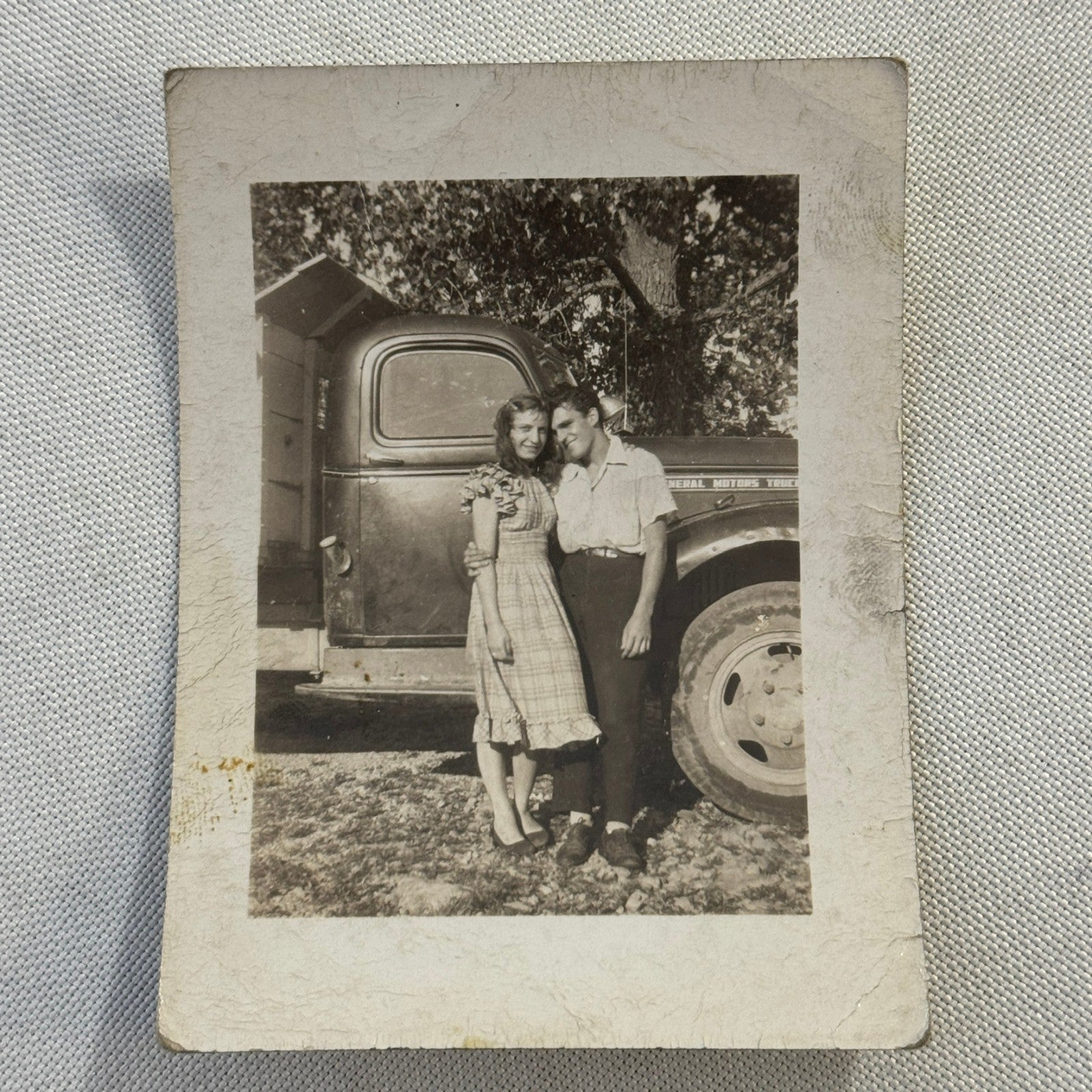 Vintage Photo Photograph Print People with Truck Couple Man Woman Snapshot