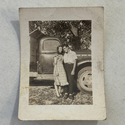 Vintage Photo Photograph Print People with Truck Couple Man Woman Snapshot