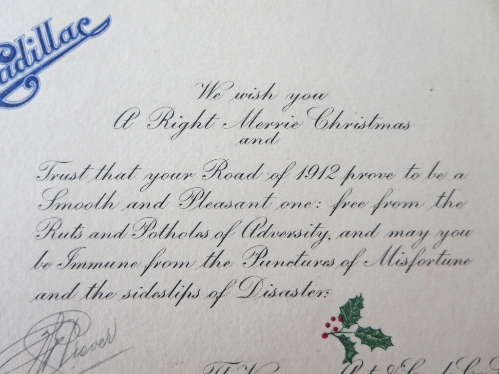 1911 - 1912 Cadillac Christmas Card Document Letter Vancouver Auto & Cycle Co