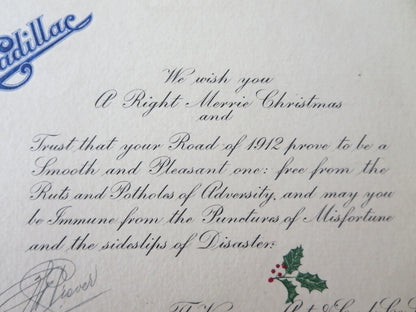 1911 - 1912 Cadillac Christmas Card Document Letter Vancouver Auto & Cycle Co