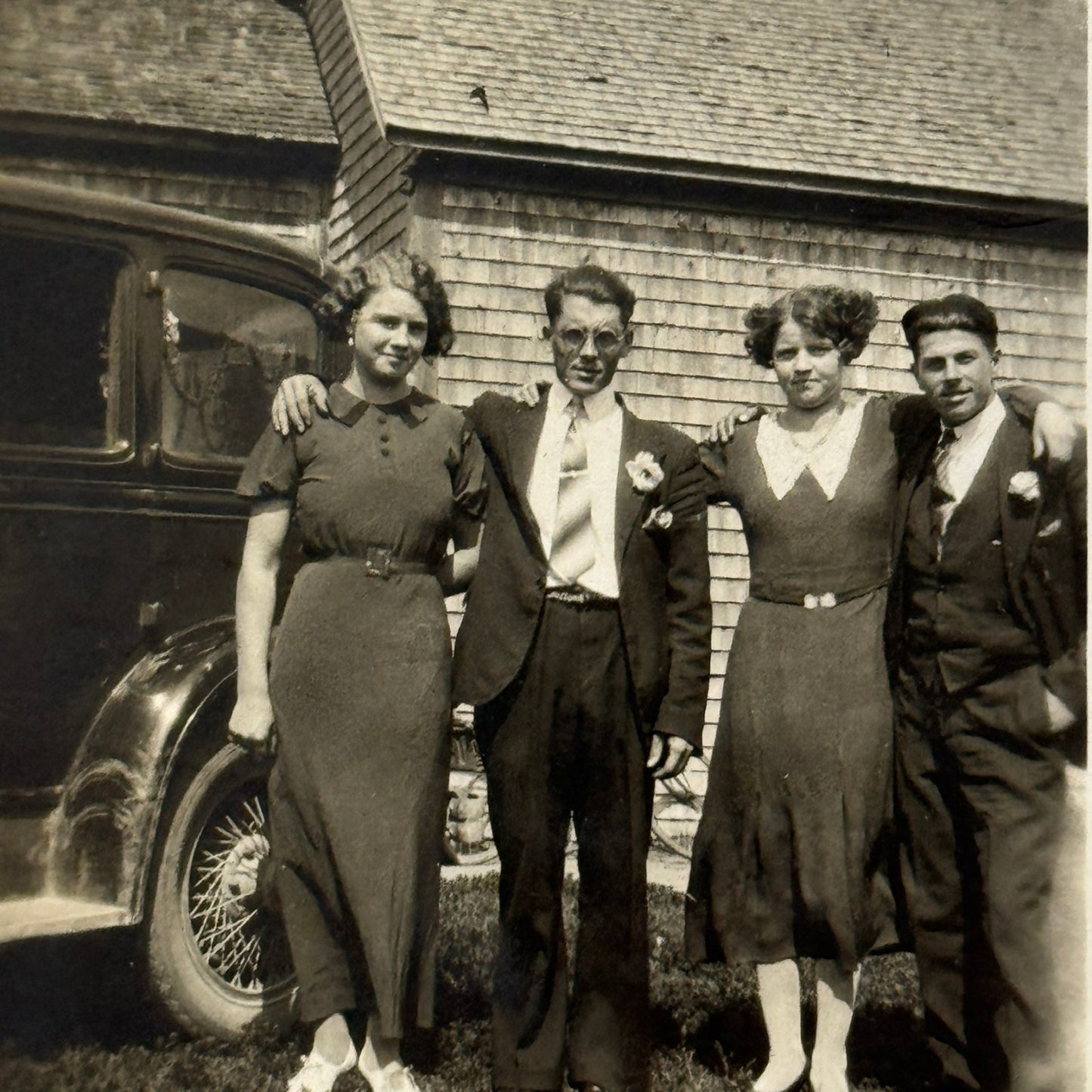 Vintage Photo Photograph Print Teenagers at Prom with Car Quebec Canada