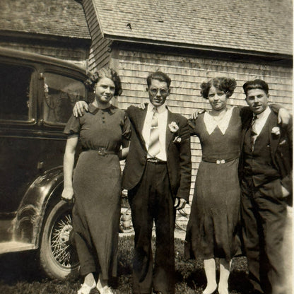 Vintage Photo Photograph Print Teenagers at Prom with Car Quebec Canada