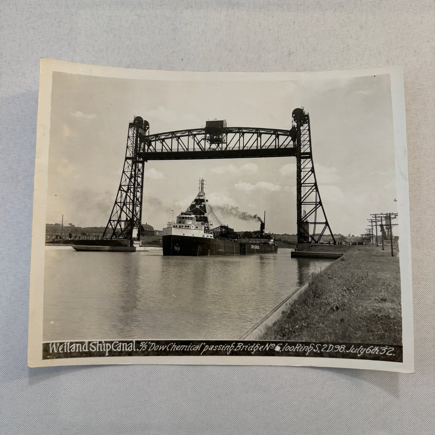 Vintage Welland Canal Ontario Canada Bridge Ship Boat SS Dow Chemical 1932