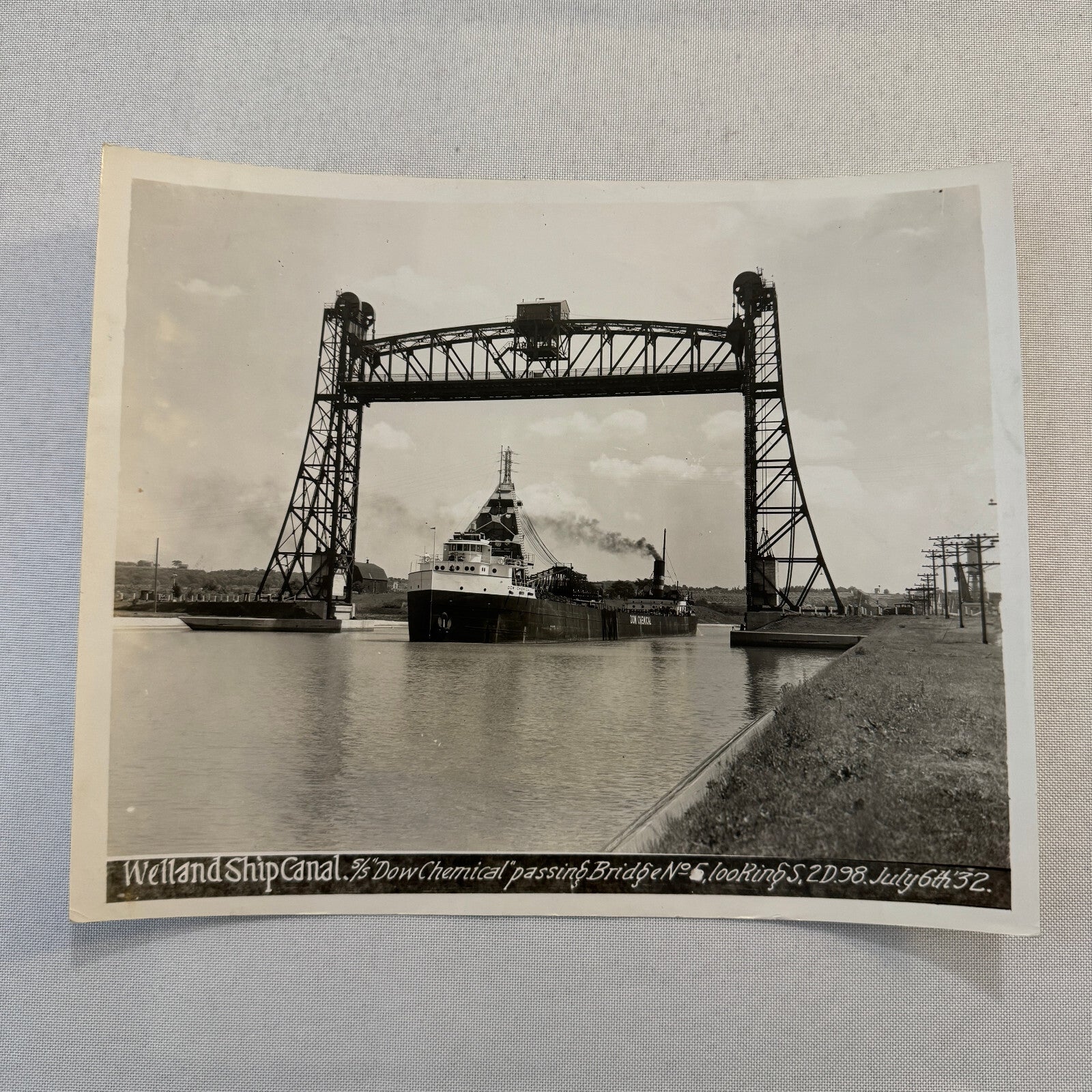 Vintage Welland Canal Ontario Canada Bridge Ship Boat SS Dow Chemical 1932