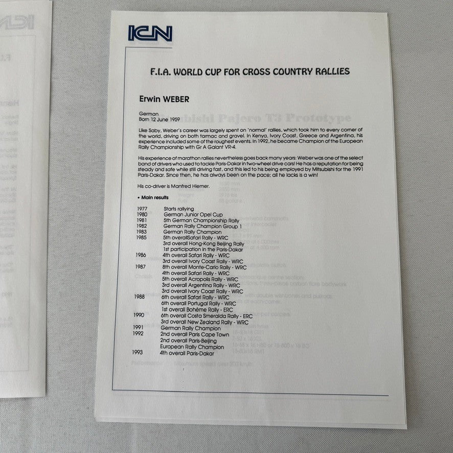 Rothmans Mitsubishi Pajero Rally Rallye Racing Press Kit 1993 FIA Cross Country