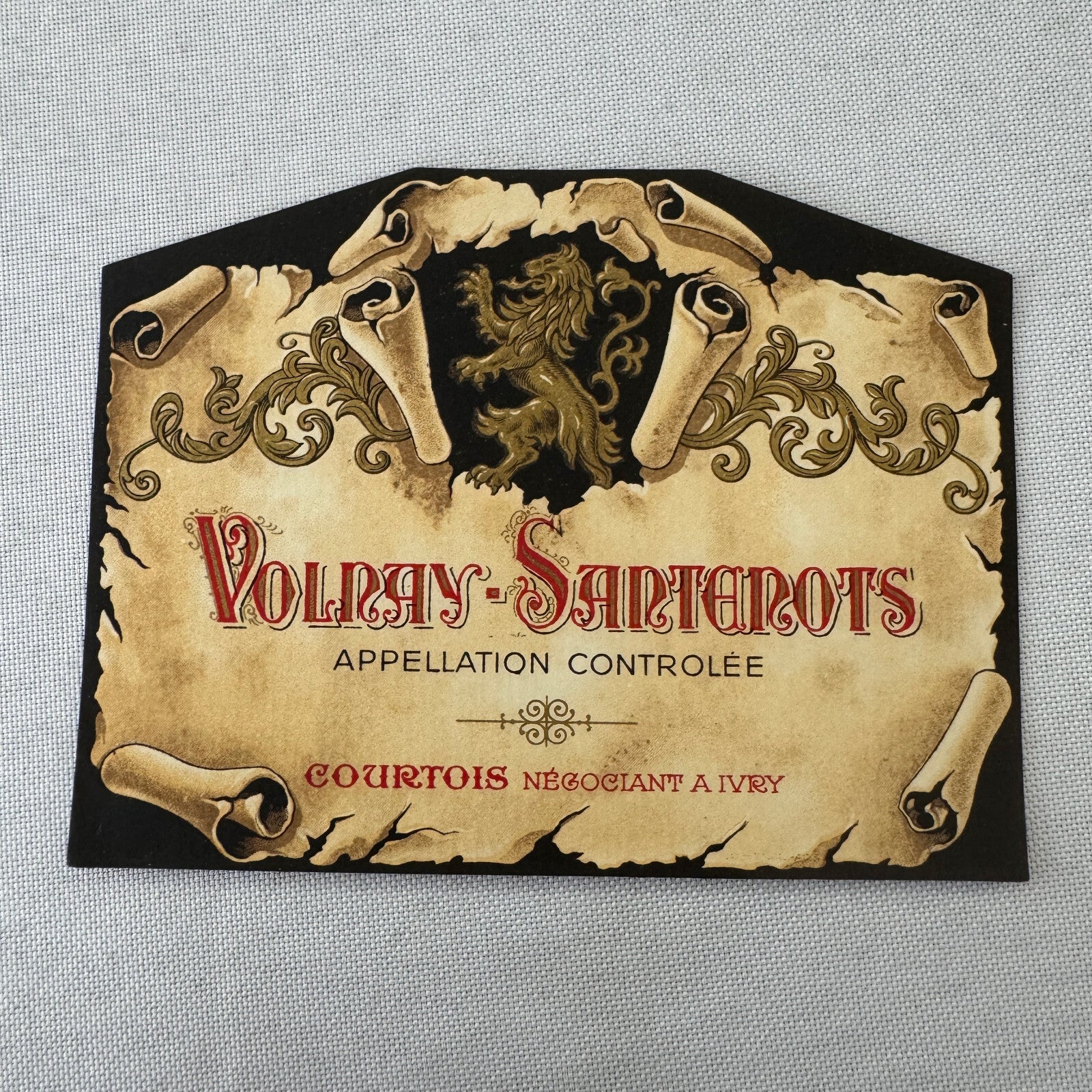 Volnay Santenots Wine Bottle Label Vintage