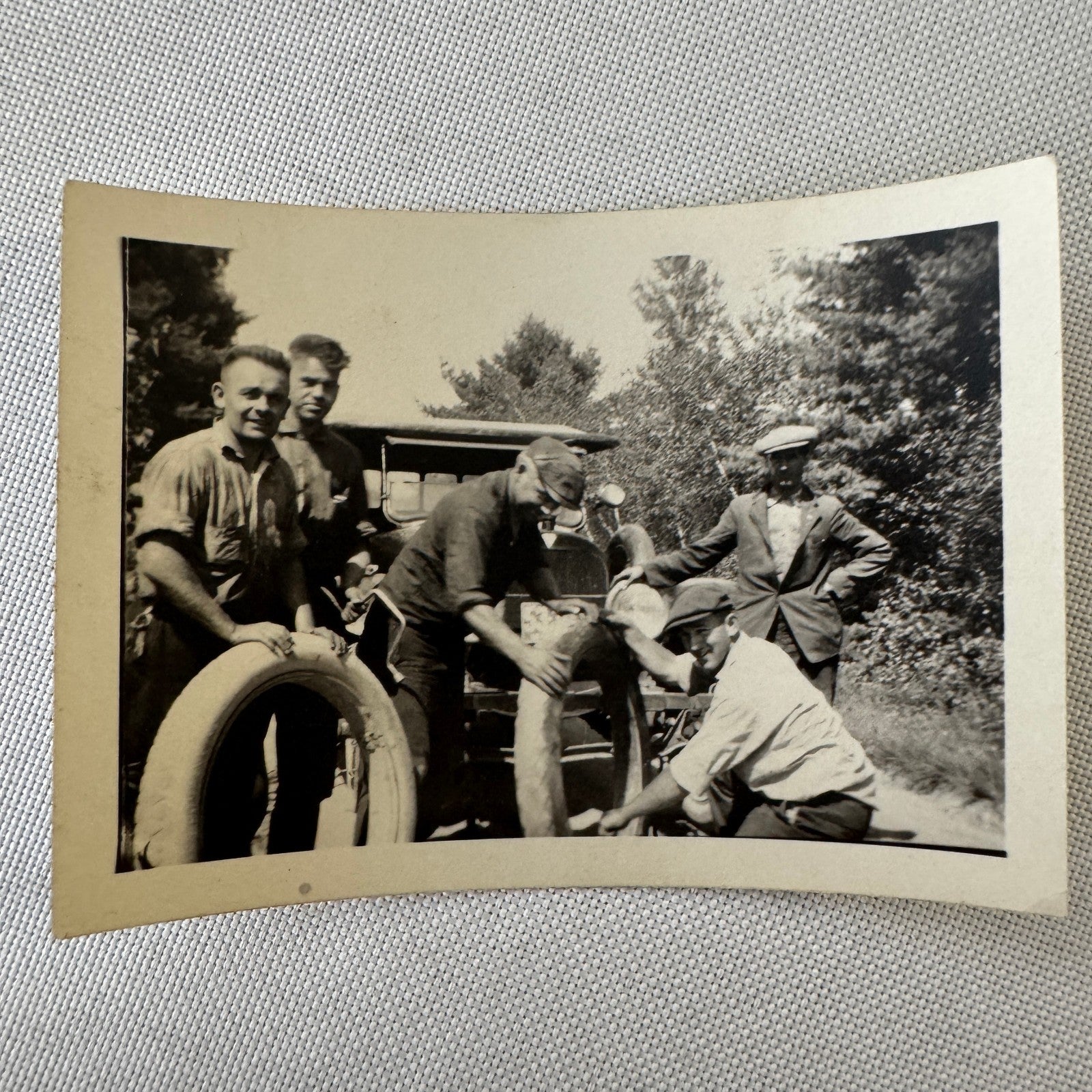 Vintage Car Photo Photograph Print Men with Automobile Tires Snapshot