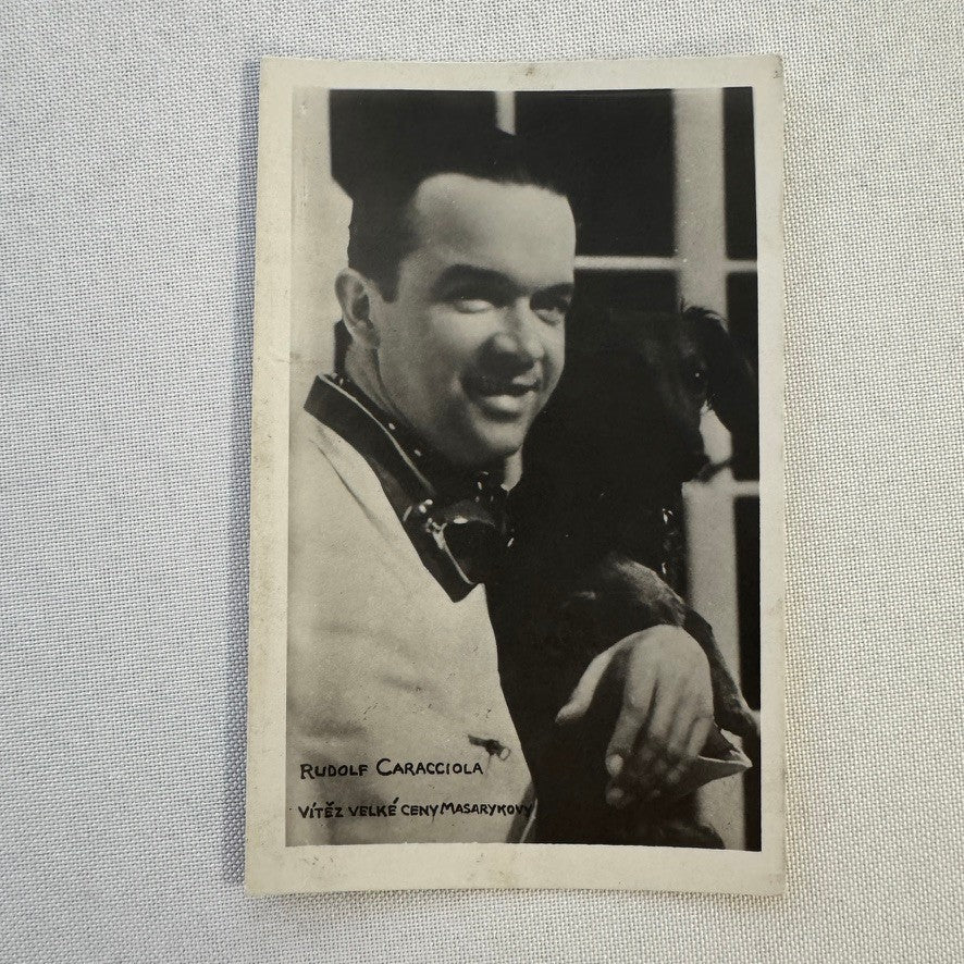 Vintage Racing Photo Postcard Driver Rudolf Caracciola Czech Stamp Post Card