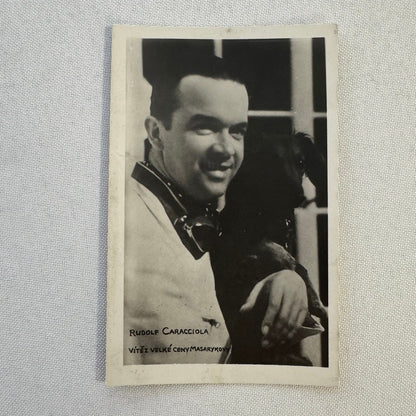 Vintage Racing Photo Postcard Driver Rudolf Caracciola Czech Stamp Post Card