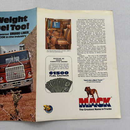 Mack Cruise Liner COE Truck Sales Brochure Catalog Advertising Cruise-Liner