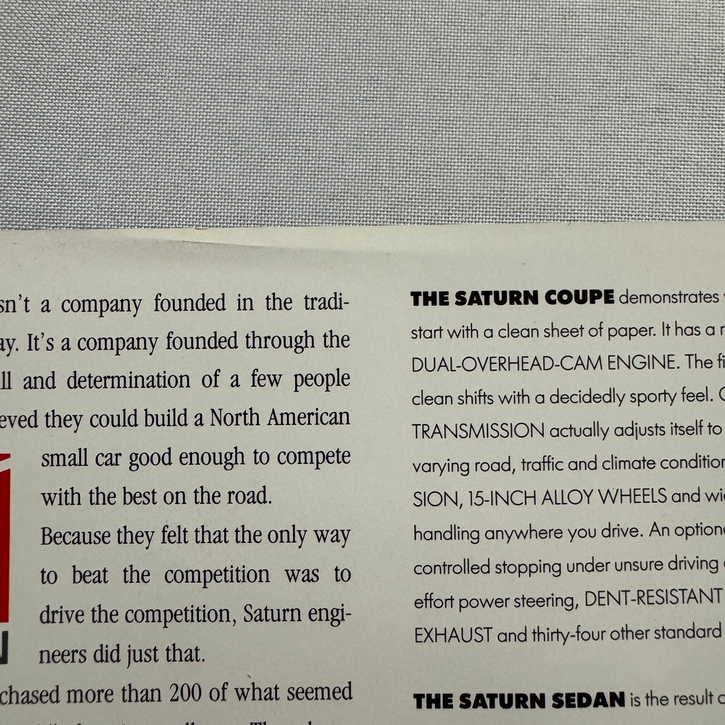 1991 Saturn Car Sales Sheet Brochure Catalog Saturn SL SL1 SL2 SC Coupe Sedan