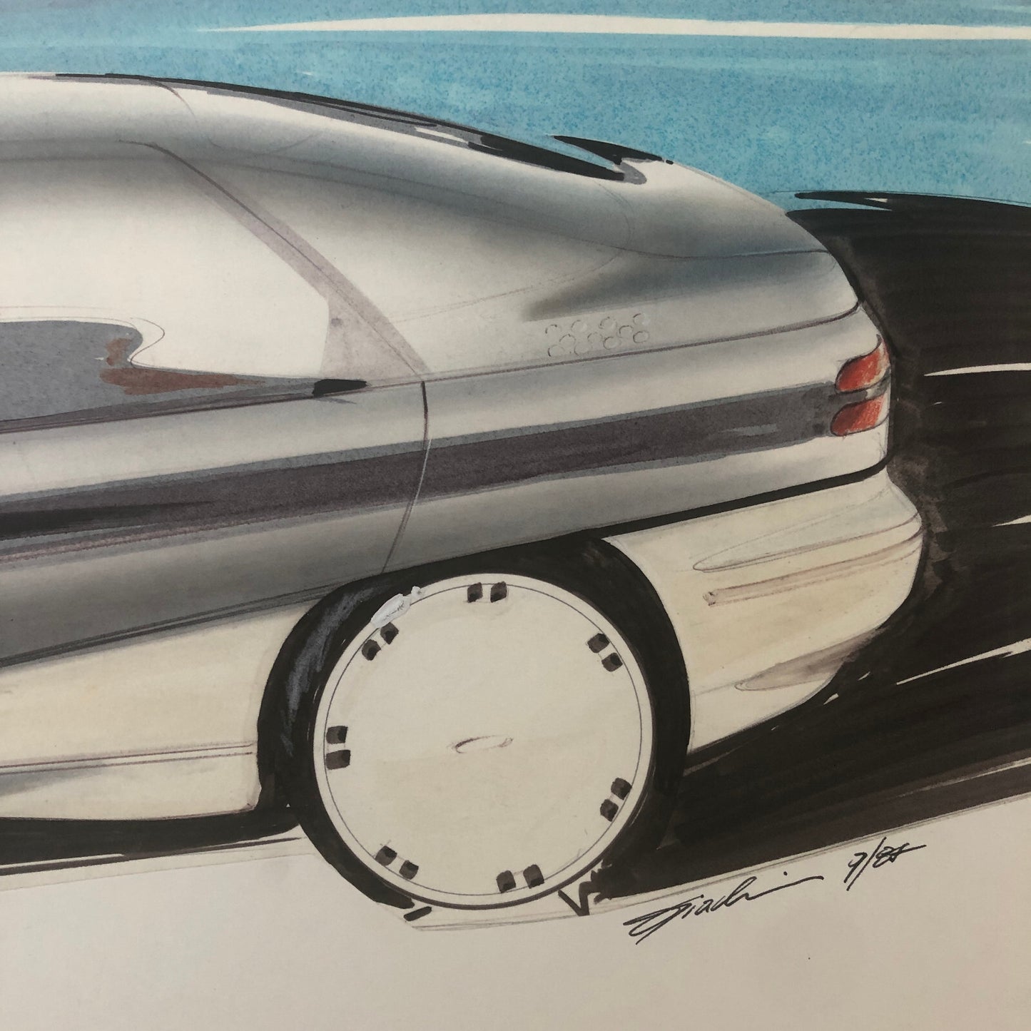 Vintage Concept Car Styling Art Design Illustration Lot of 2x Signed 1984 Ford