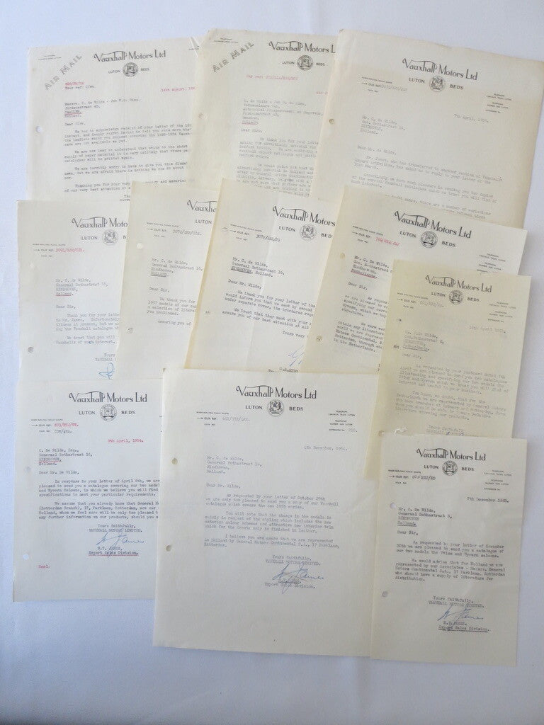 1946 - 1959 Vauxhall Car Company Letter Letterhead Document Lot of 12