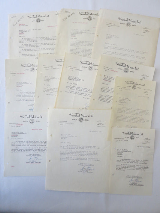 1946 - 1959 Vauxhall Car Company Letter Letterhead Document Lot of 12