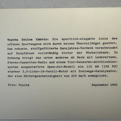 1991 Toyota Celica Convertible Cabrio Factory Press Photo Photograph Print