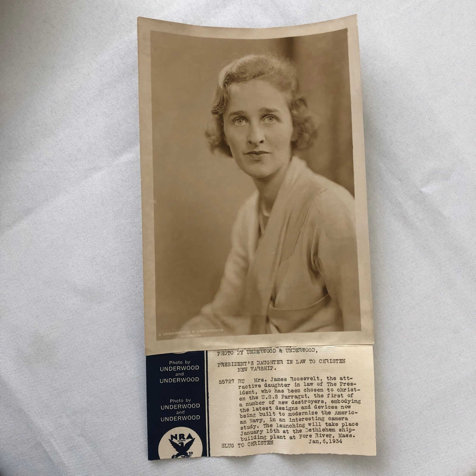 Press Photo Photograph President Franklin Roosevelt Daughter in Law Warship Boat