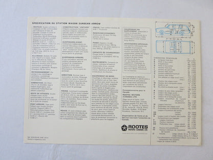 1960s Sunbeam Arrow Wagon Sales Brochure Catalog FRENCH Chrysler Rootes 