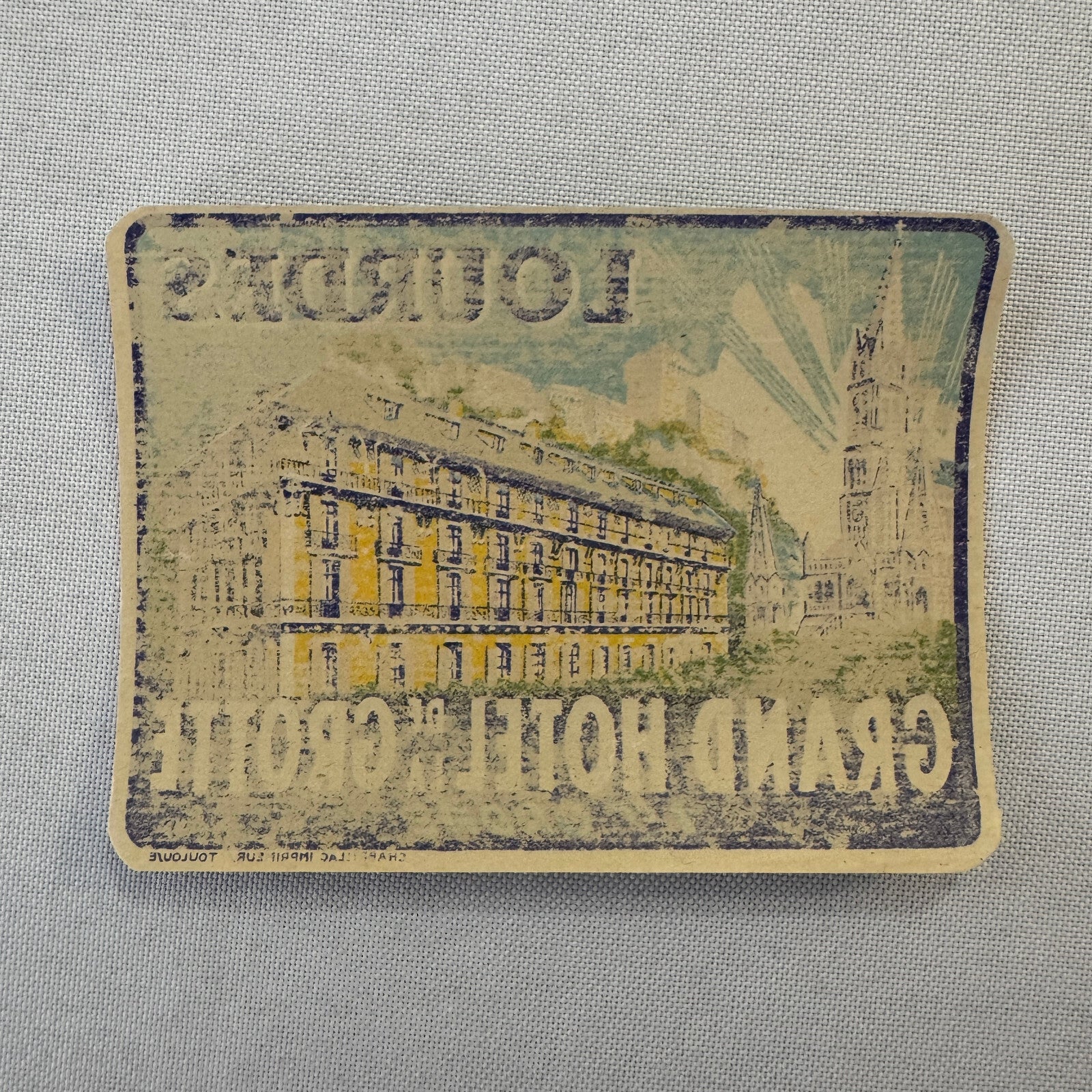Vintage Travel Label Grand Hotel de la Grotte Lourdes France French