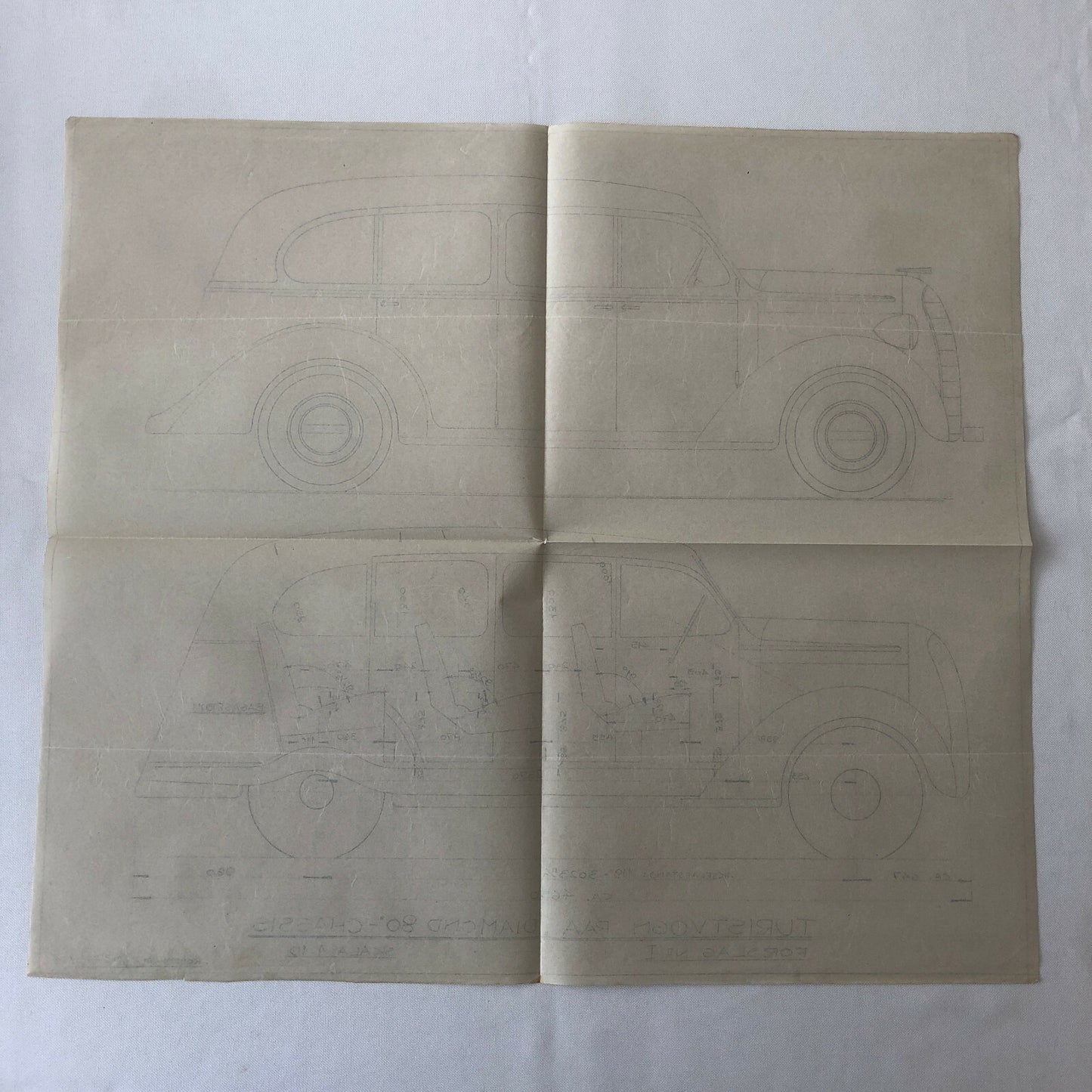 1937 Coachbuilder Car Design Blueprint Rendering Blue Print 6 Door Limousine 