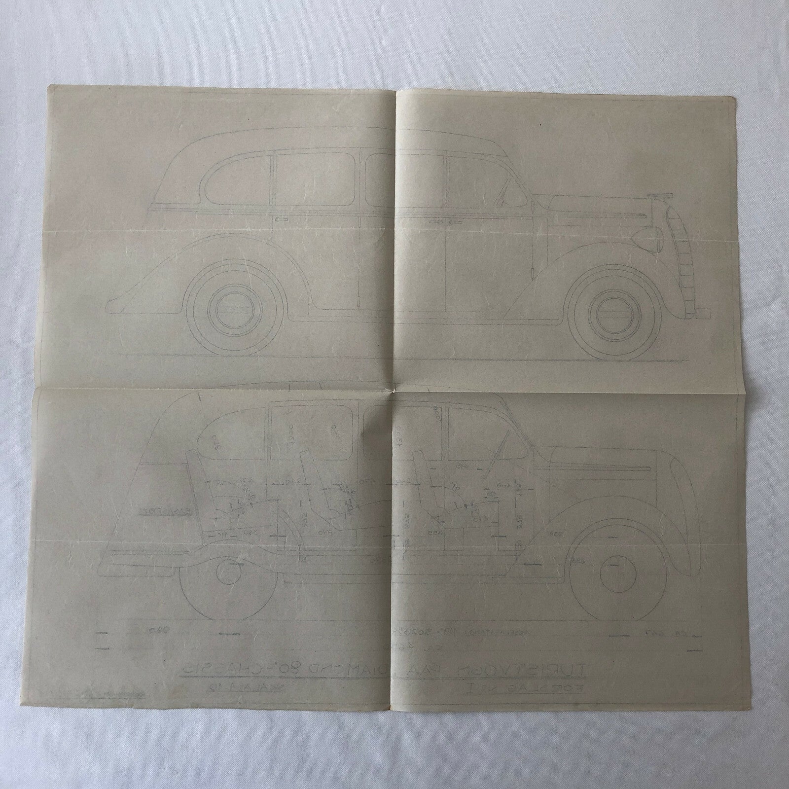 1937 Coachbuilder Car Design Blueprint Rendering Blue Print 6 Door Limousine 