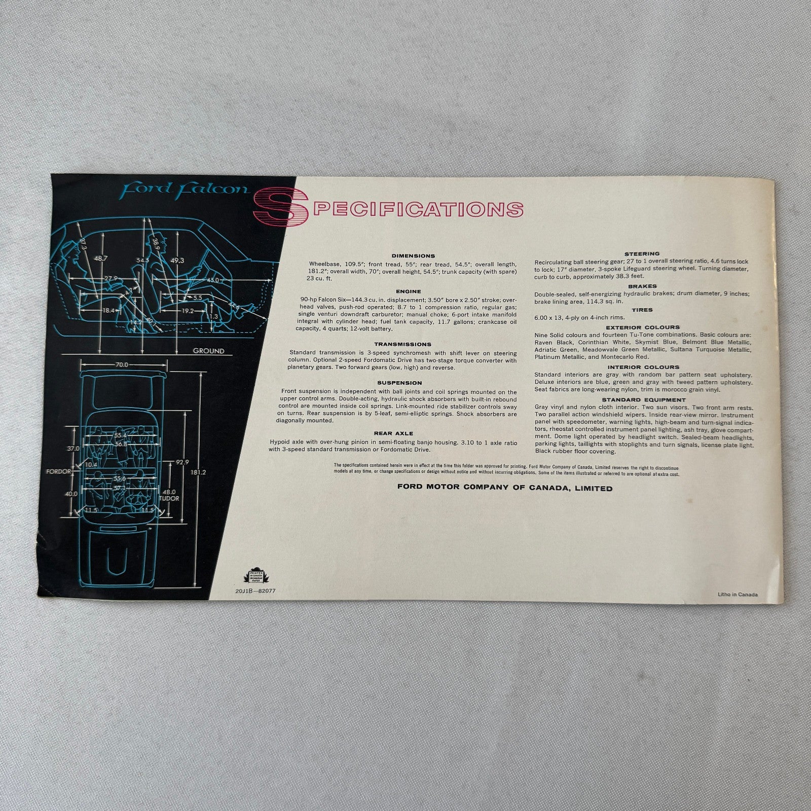 1960 Ford Falcon Car Sales Brochure Catalog Canadian Tudor Fordor Sedan