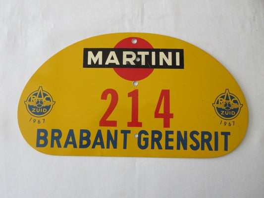 1967 RAC Zuid Brabant Grensrit Car Rally Rallye Participant Plate w/ Martini Ad