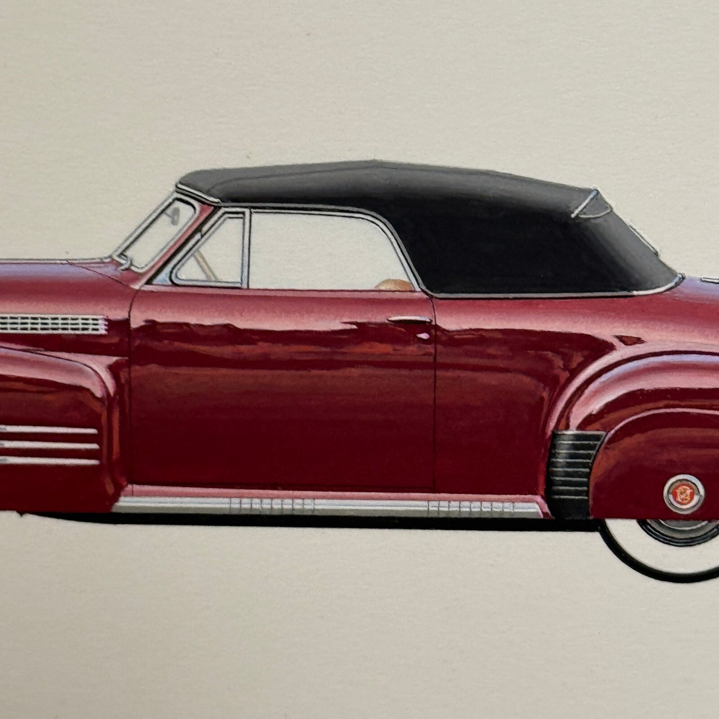 1941 Cadillac Convertible Coupe Car Illustration Art Drawing Vintage Miniature
