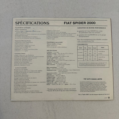 Fiat Spider 2000 Car Sales Brochure Catalog Advertising FRENCH Canadian