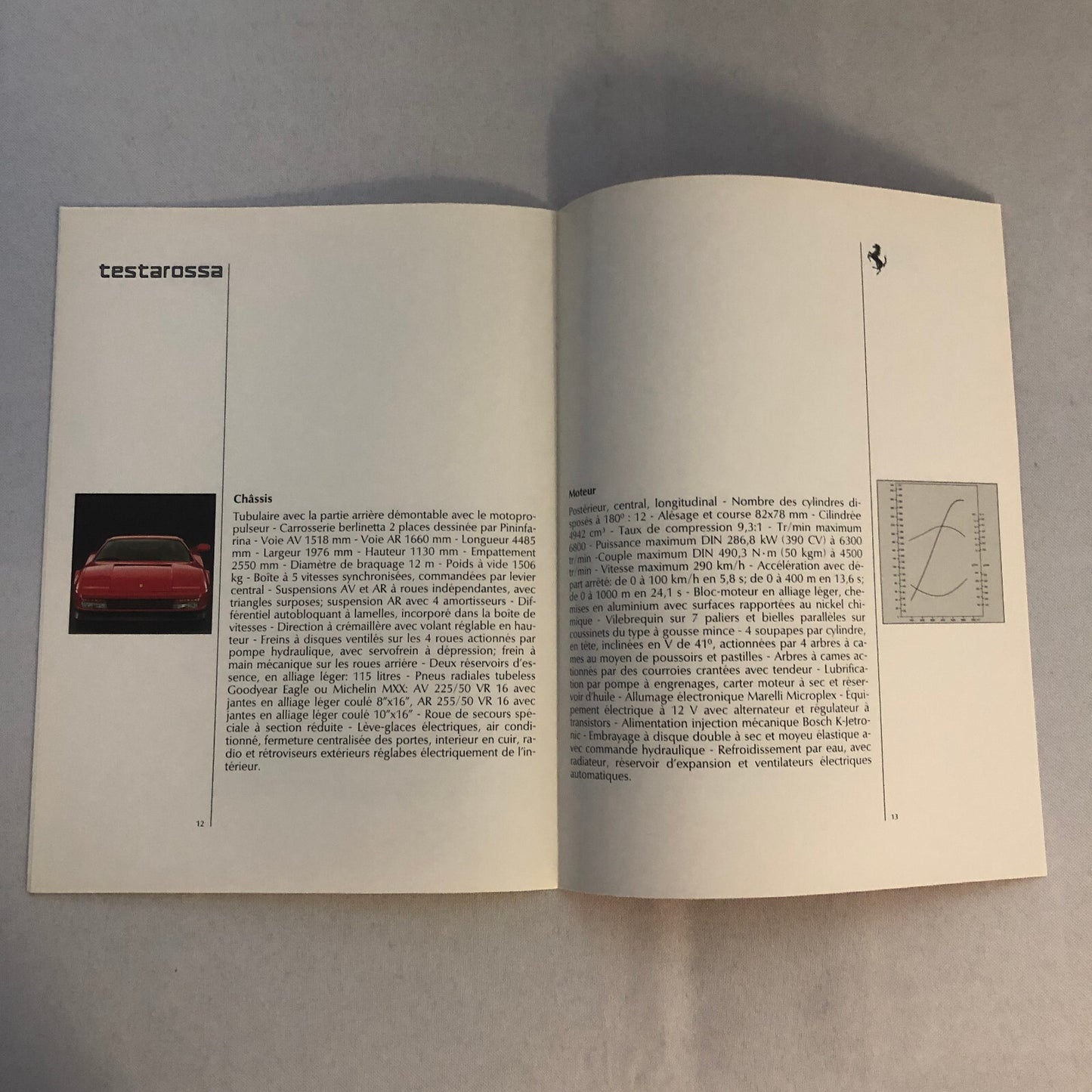 Ferrari Sales Brochure GTB GTS Turbo 328 Mondial 412 Testarossa F40 FRENCH TEXT