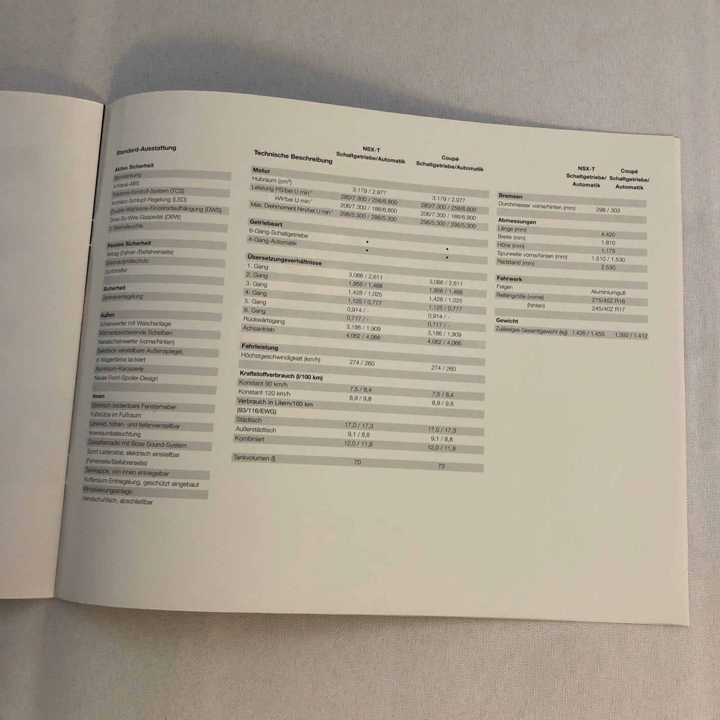 1997 1998 Honda NSX Car Sales Brochure Catalog GERMAN TEXT European Market