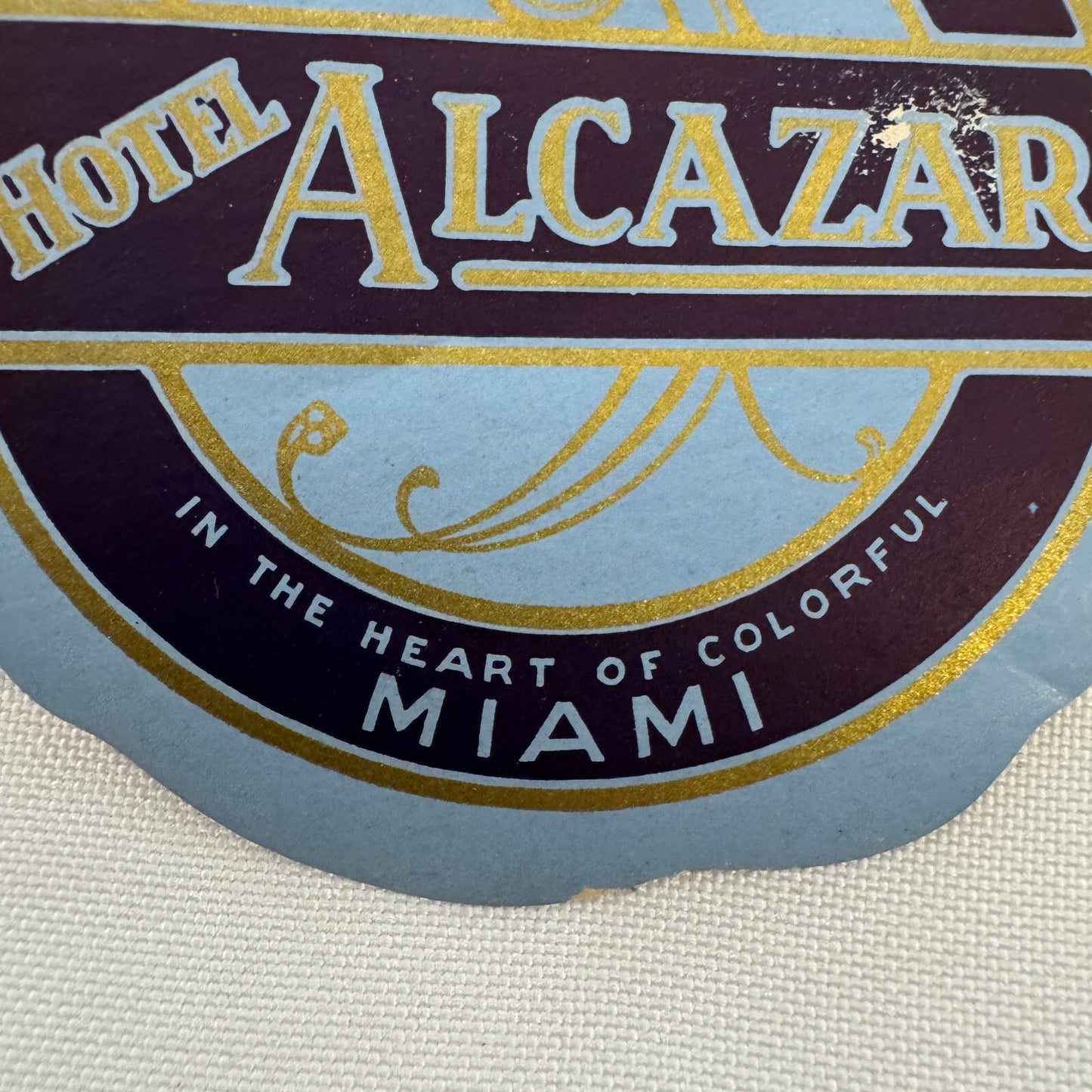 Vintage Travel Luggage Label Hotel Alcazar Miami Florida FL