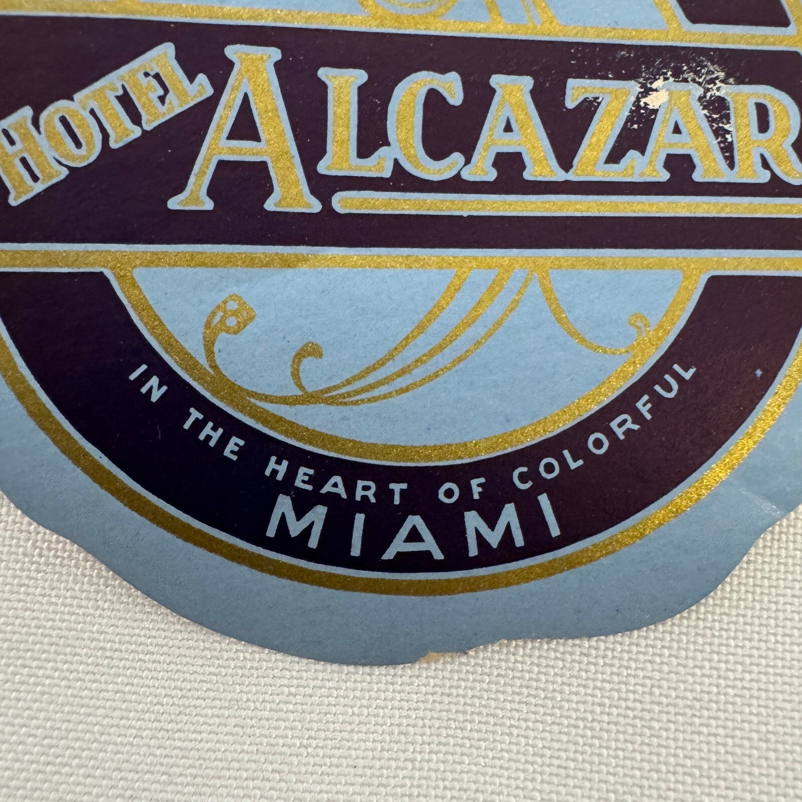 Vintage Travel Luggage Label Hotel Alcazar Miami Florida FL
