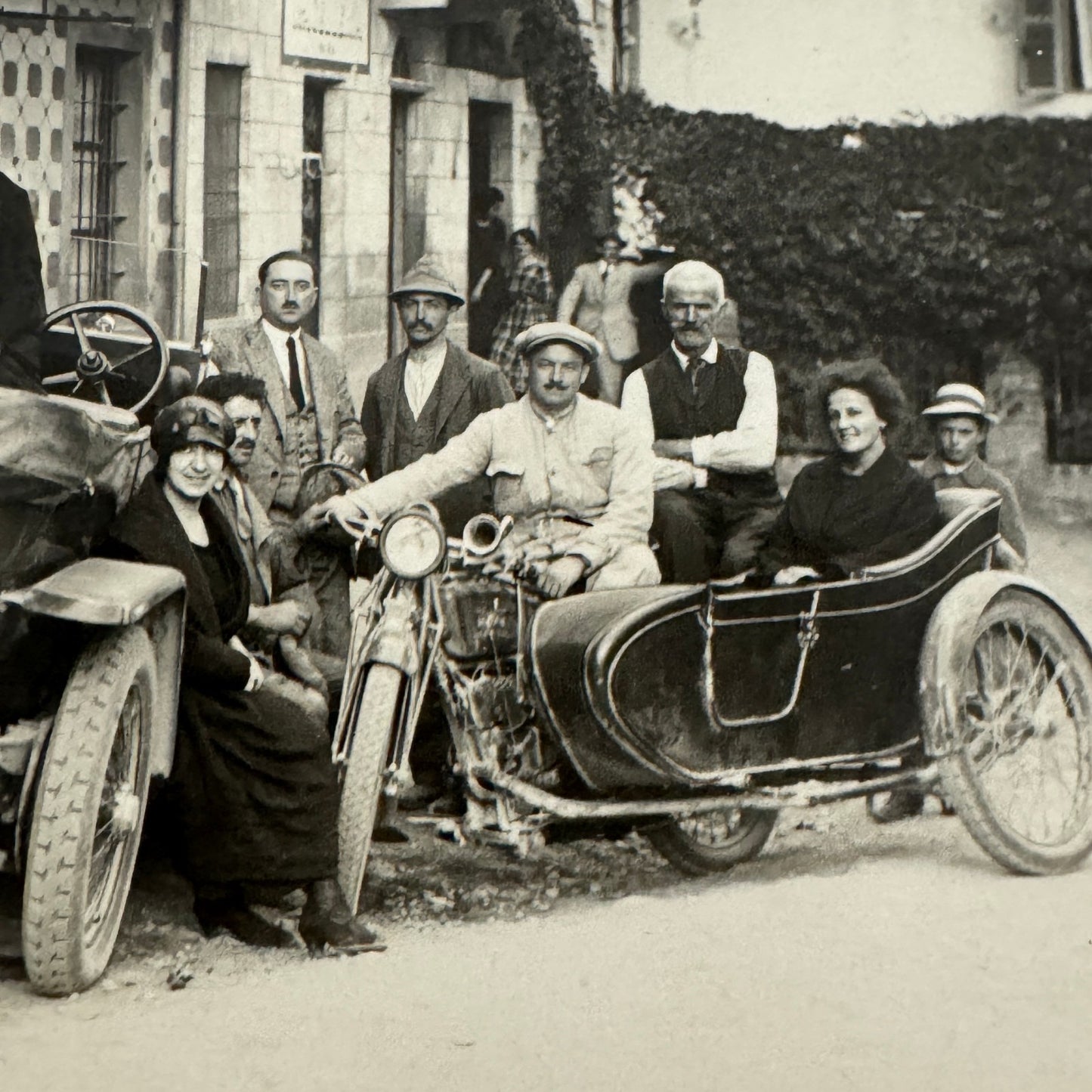 Vintage Photograph Photo Print Automobile Motorcycle Sidecar People European