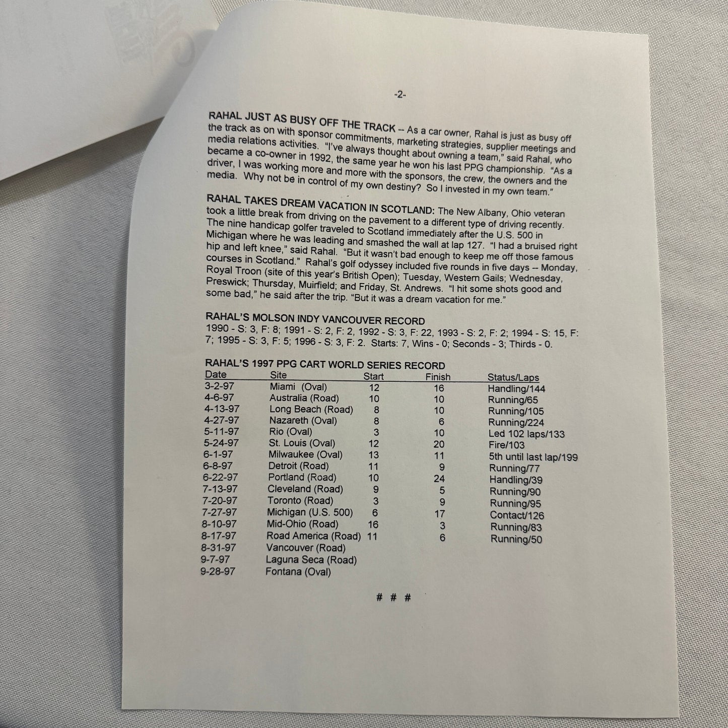 1997 CART Racing Bobby Rahal Miller Racing Press Kit Media Guide Bryan Herta +