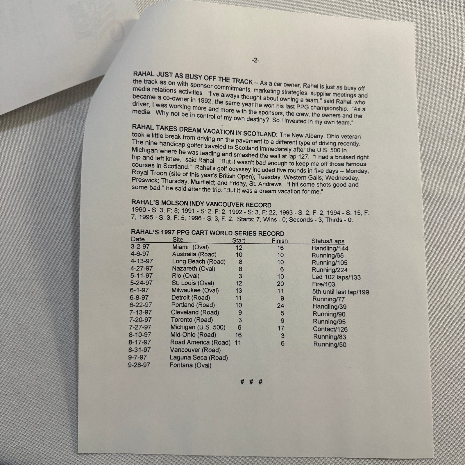 1997 CART Racing Bobby Rahal Miller Racing Press Kit Media Guide Bryan Herta +