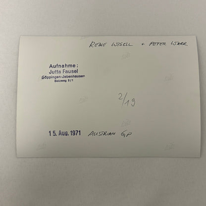 Vintage Racing Photo 1971 Austrian Grand Prix Reine Wisell Peter Warr