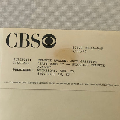 Andy Griffith Frankie Avalon CBS Television Press Photo Photograph Easy Does It