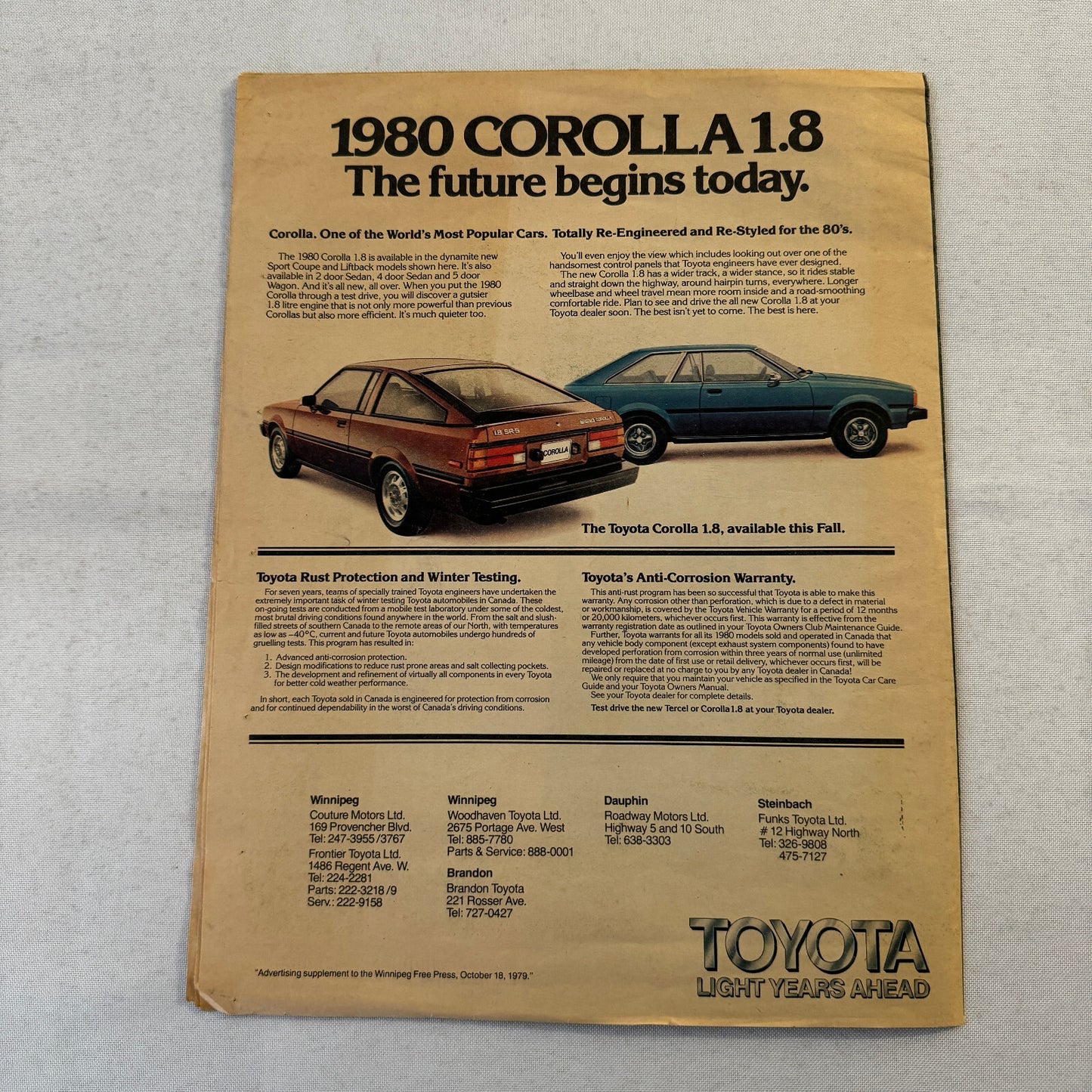1980 Toyota Car Newspaper Insert Brochure Tercel SR5 Sedan Liftback Corolla