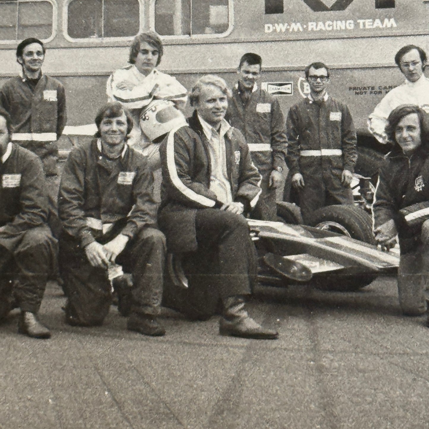 Vintage Car Racing Photo Jim Russell Racing Team Transporter Drivers Photograph