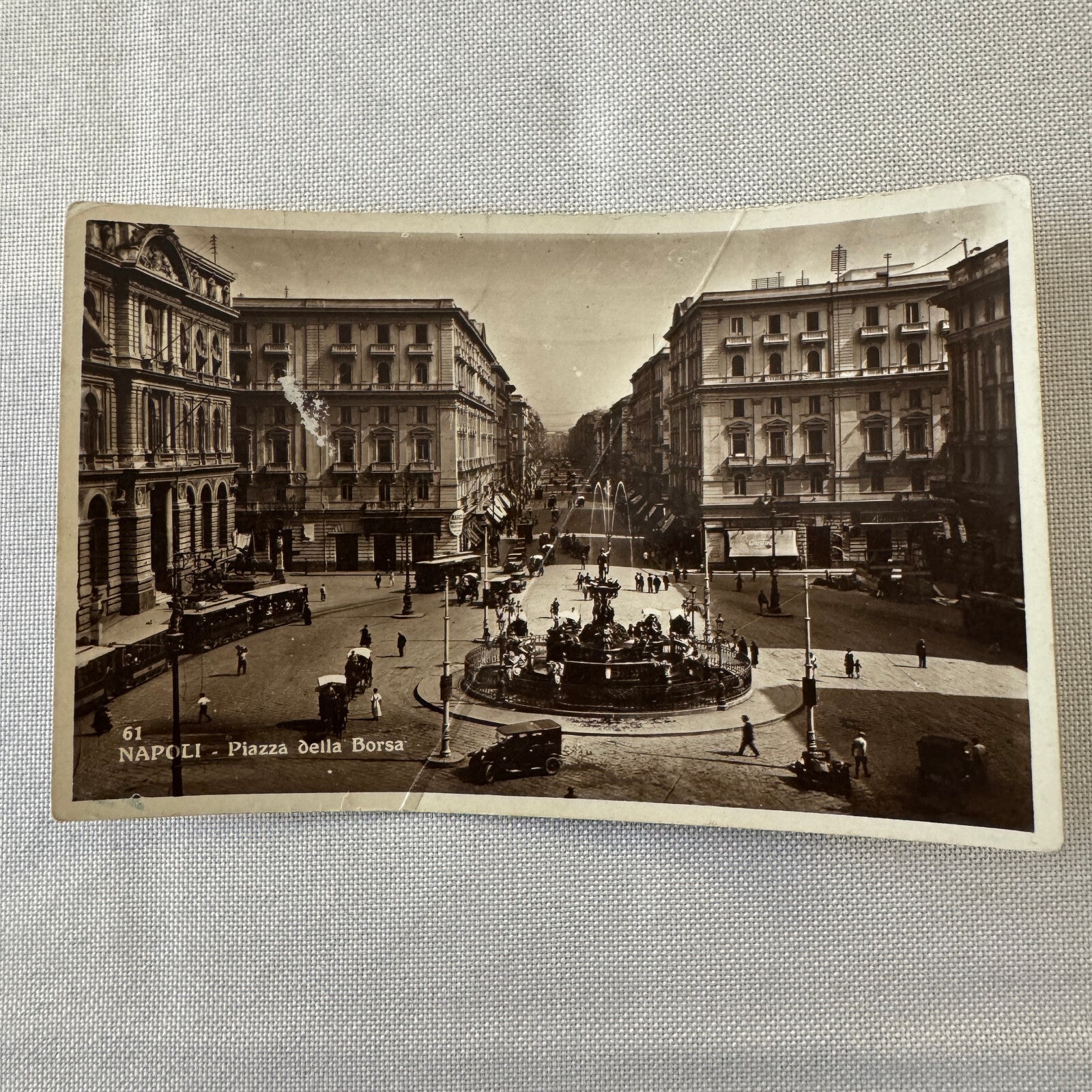 Vintage Italian Postcard Post Card Napoli Della Borsa Naples Italy Automobile