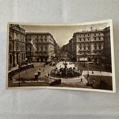 Vintage Italian Postcard Post Card Napoli Della Borsa Naples Italy Automobile