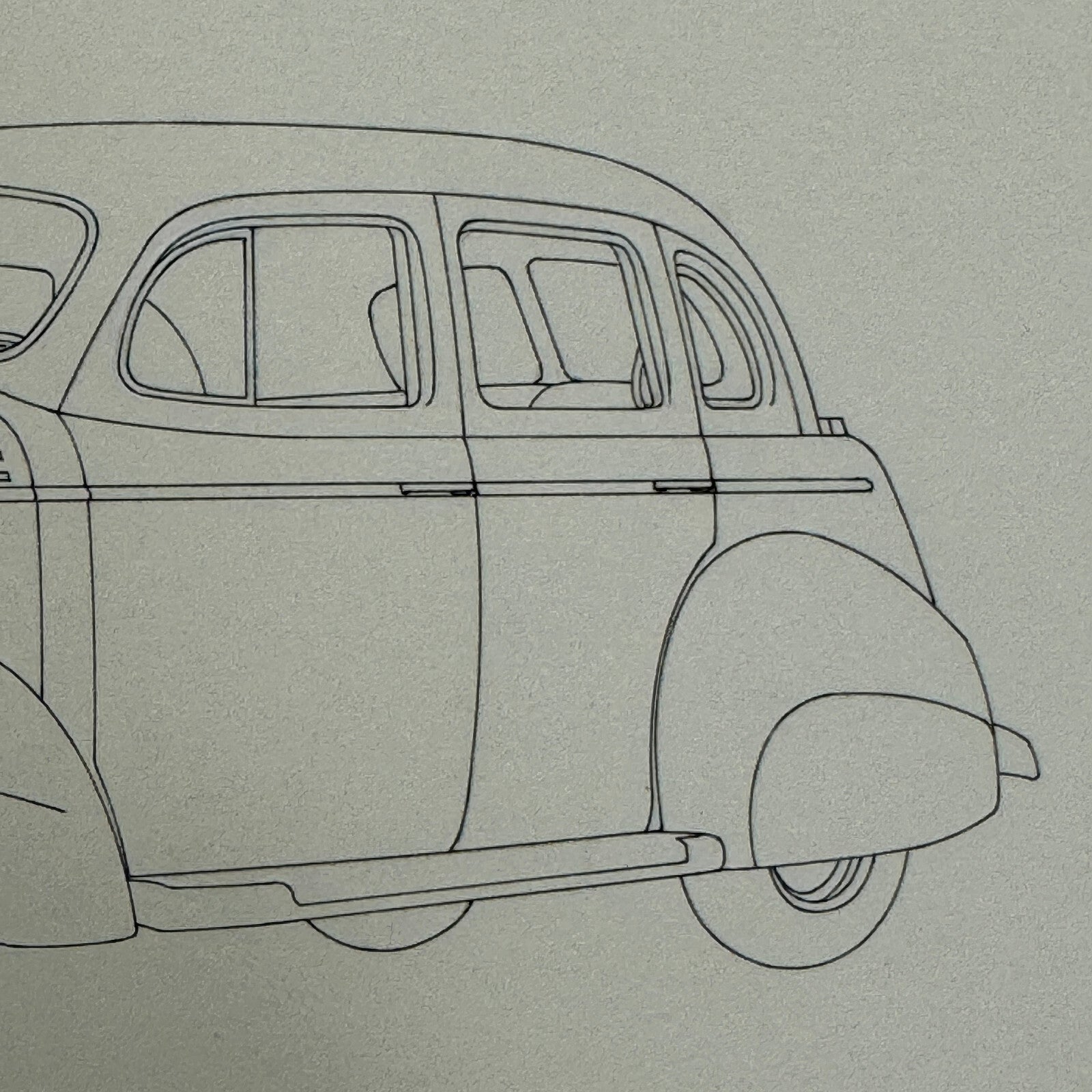 1938 Graham Six Sedan Automobile Car Illustration Art Drawing Hand Drawn