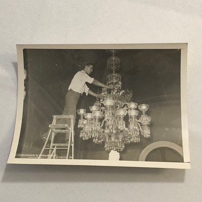 Press Photo Photograph Man Working on Fancy Chandelier 1930s Underwood Photo