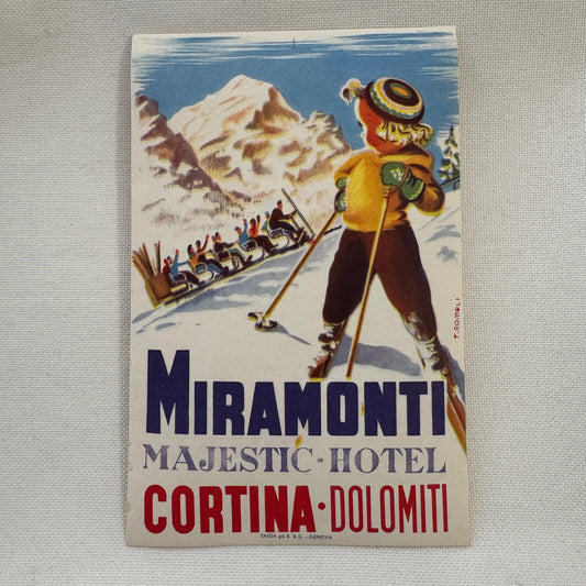 Vintage Travel Luggage Label Miramonti Majestic Hotel Cortina Dolomiti Italy