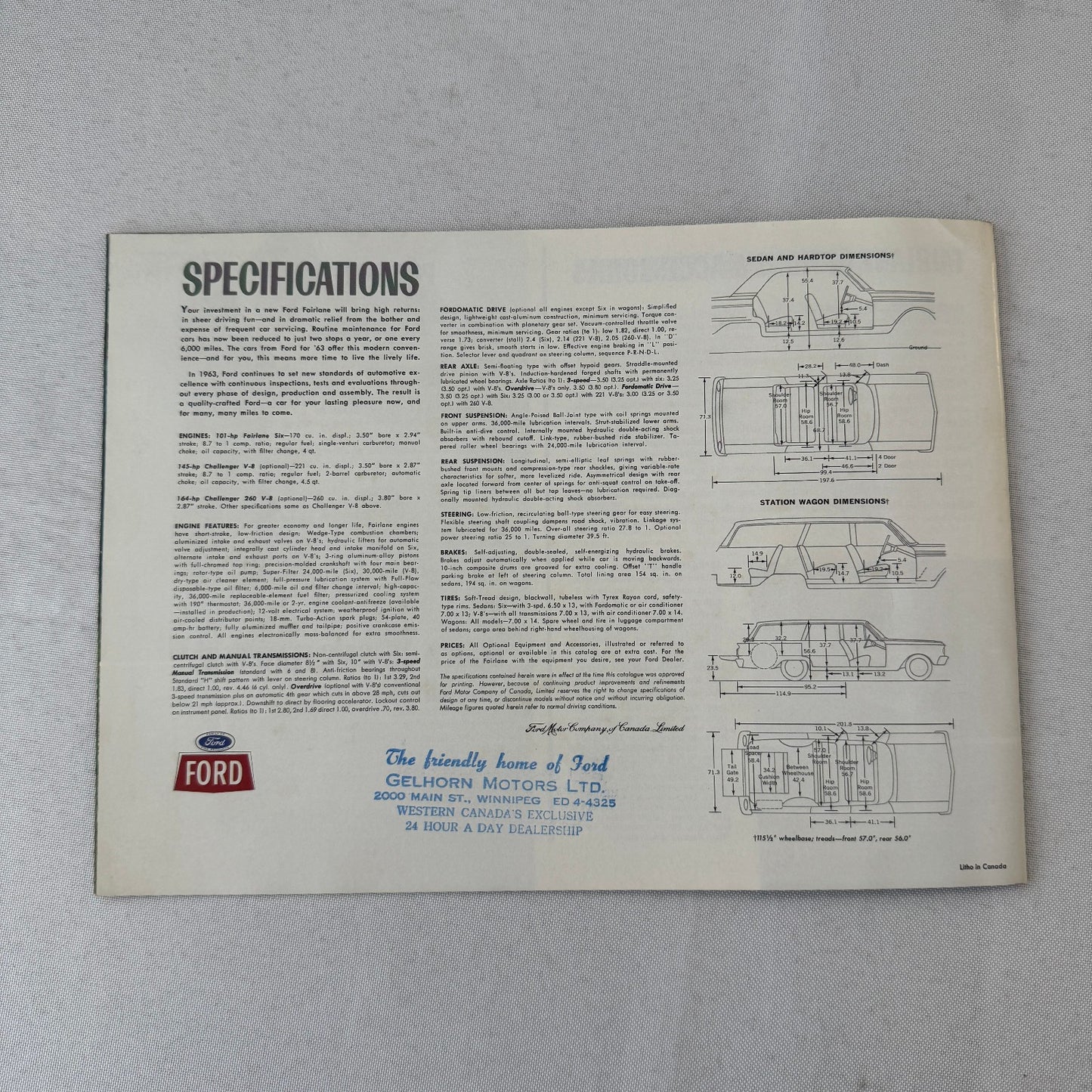 1963 Ford Fairlane Car Sales Brochure Catalog Canadian Fairlane 500 Wagon +